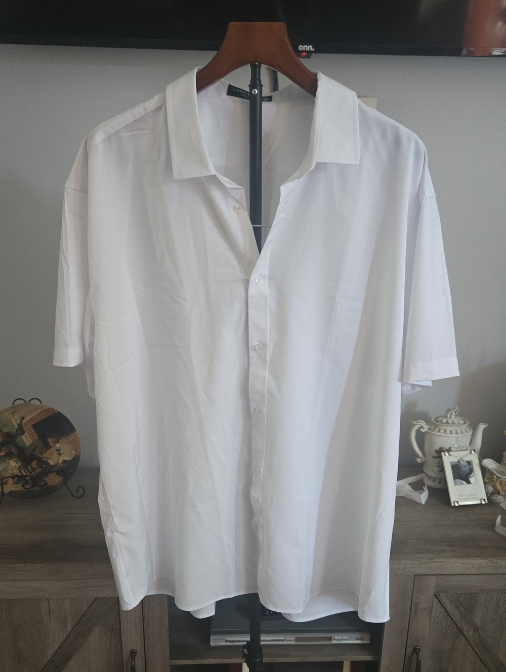 IC COLLECTION White Short-Sleeve Casual Button-Down Shirt